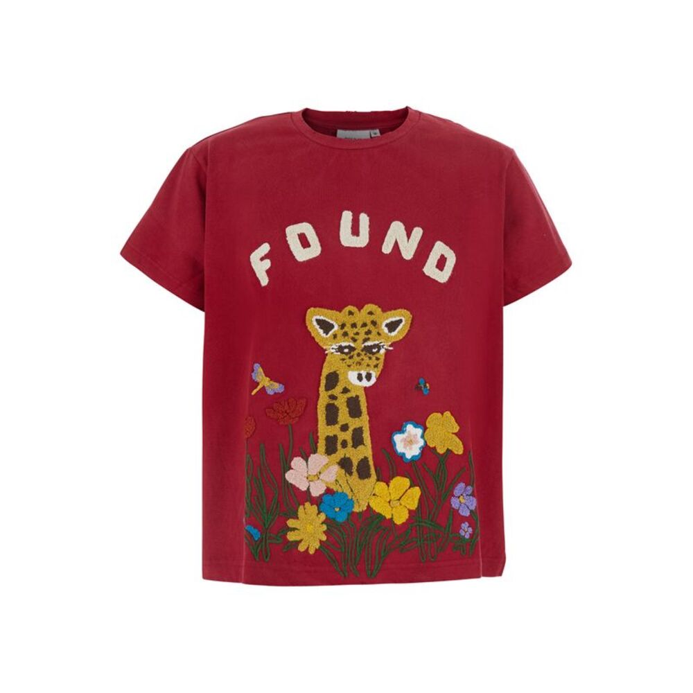 Found Men Red Crew Neck T-Shirt With Maxi Print On The Front In Cotton For Men